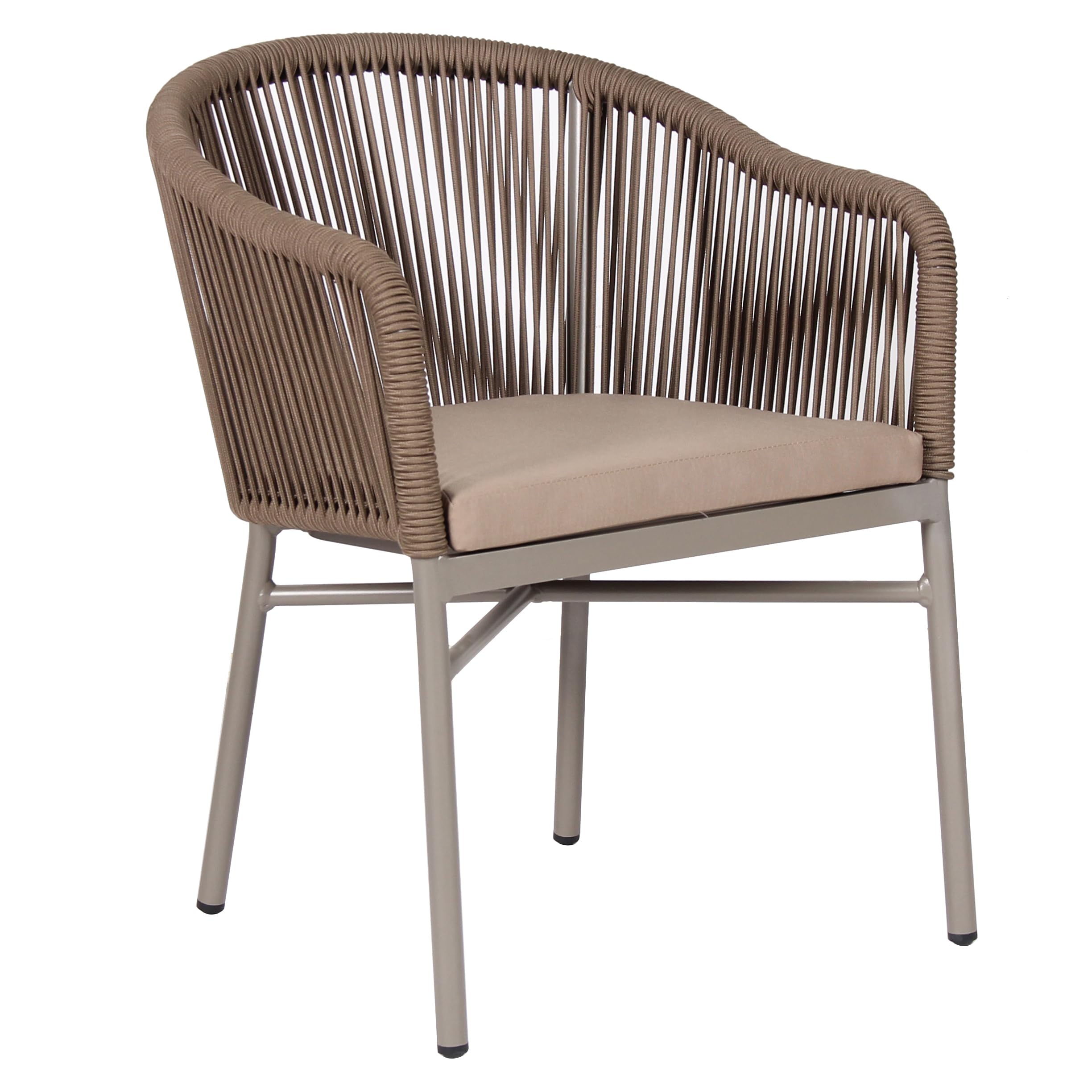 BrackenStyle Fleet Rope Arm Chairs - Rope Weave Seat with Durable Metal Frame - Comfy Seat Cushion Included (Taupe)