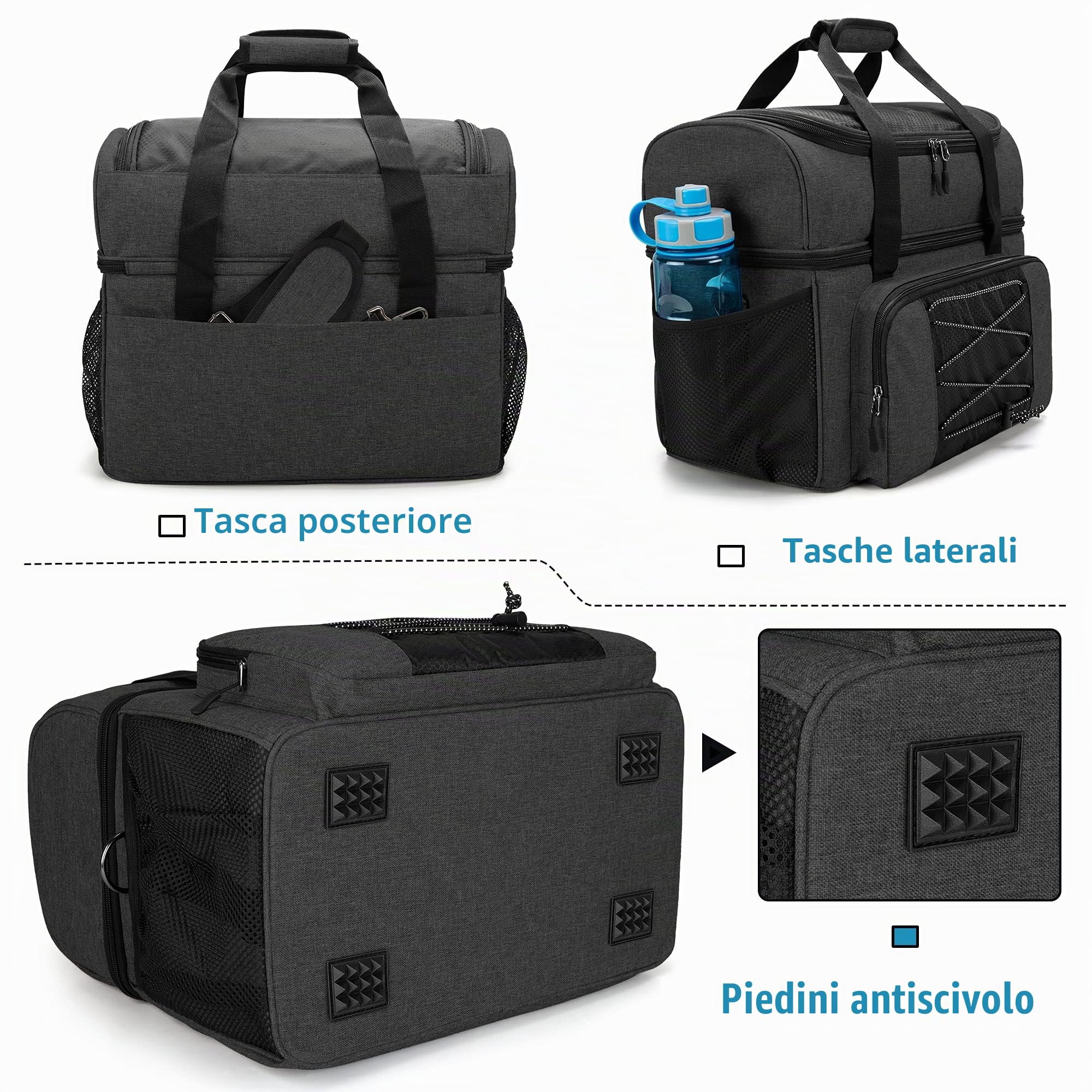 DSLEAF Borsa da bowling per 2 palline con tazze da bowling in legno e divisorio imbottito per doppia palla, solo borsa (design brevettato)