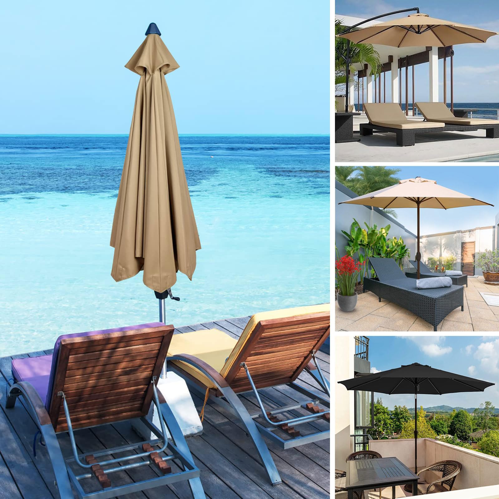 Zapasowy baldachim do parasola 4,0 m, 8 żeber, ochrona przed promieniowaniem UV, pokrowiec na parasol na zewnątrz, kompatybilny z parasolami rynkowymi i offsetowymi, trwała tkanina.