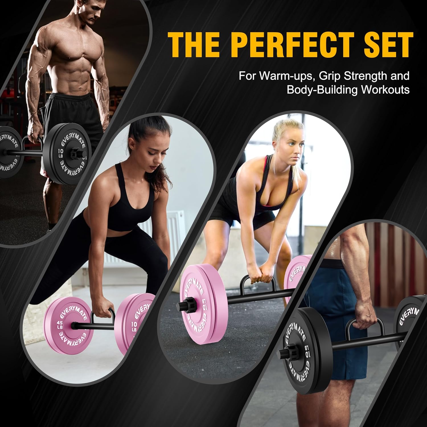 EVERYMATE Farmers Carry Handles, Farmer Walk Handles - Set of 2 with Clip Collars, Comfortable Grip Handles, Fits 2 Inch Olympic Weight Plate Home Gym Exercise Equipment