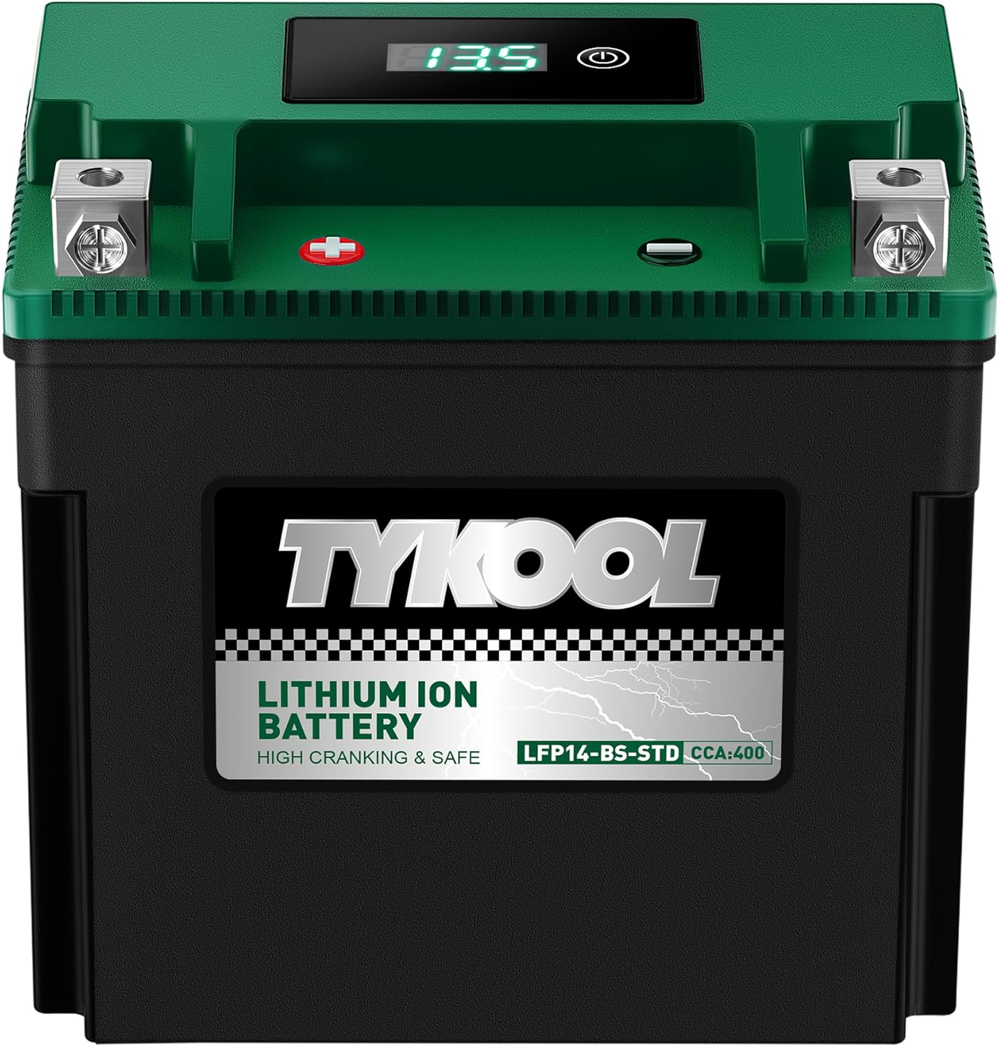 TYKOOL LFP14-BS-STD Lithium Battery, Replaces YTX14-BS, 400CCA 8Ah Fits for ATV UTV Motorcycle Scooter, Compatible with Rancher 420 Foreman 500 R1200GS Ninja 1400 Brute Force 750,Digital Readout [+ -]