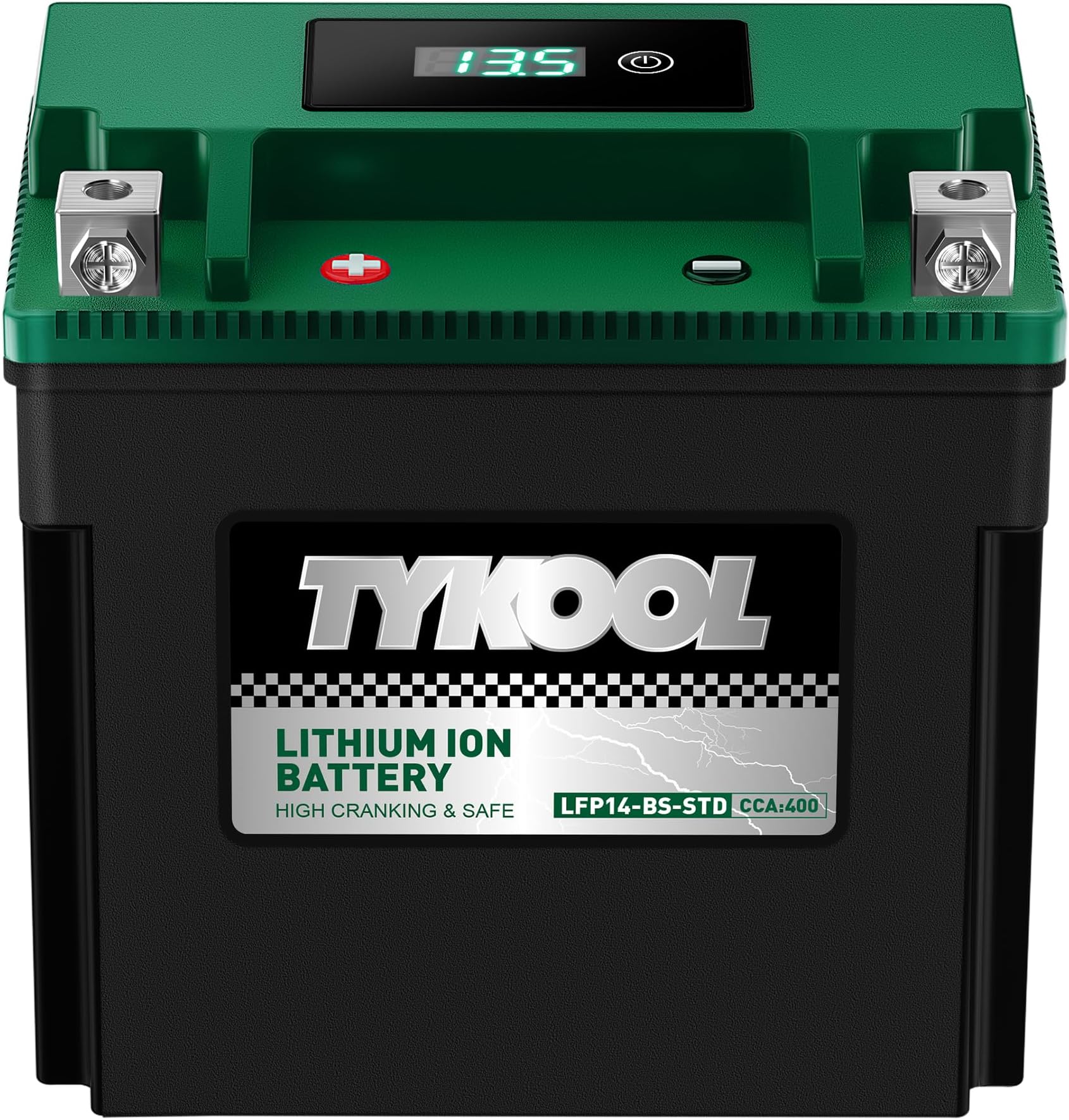TYKOOL LFP14-BS-STD Lithium Battery, Replaces YTX14-BS, 400CCA 8Ah Fits for ATV UTV Motorcycle Scooter, Compatible with Rancher 420 Foreman 500 R1200GS Ninja 1400 Brute Force 750,Digital Readout [+ -]