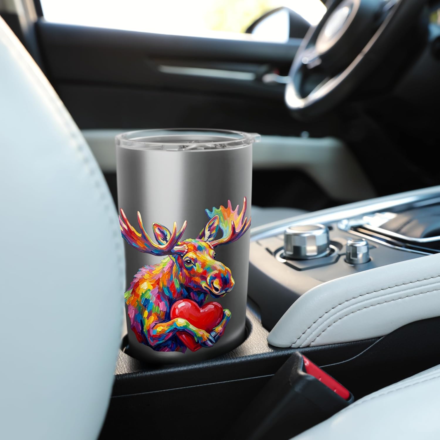 Moose Hugging Valentine Heart Color Critters Rainbow Stainless Steel Insulated Tumbler - Image 6