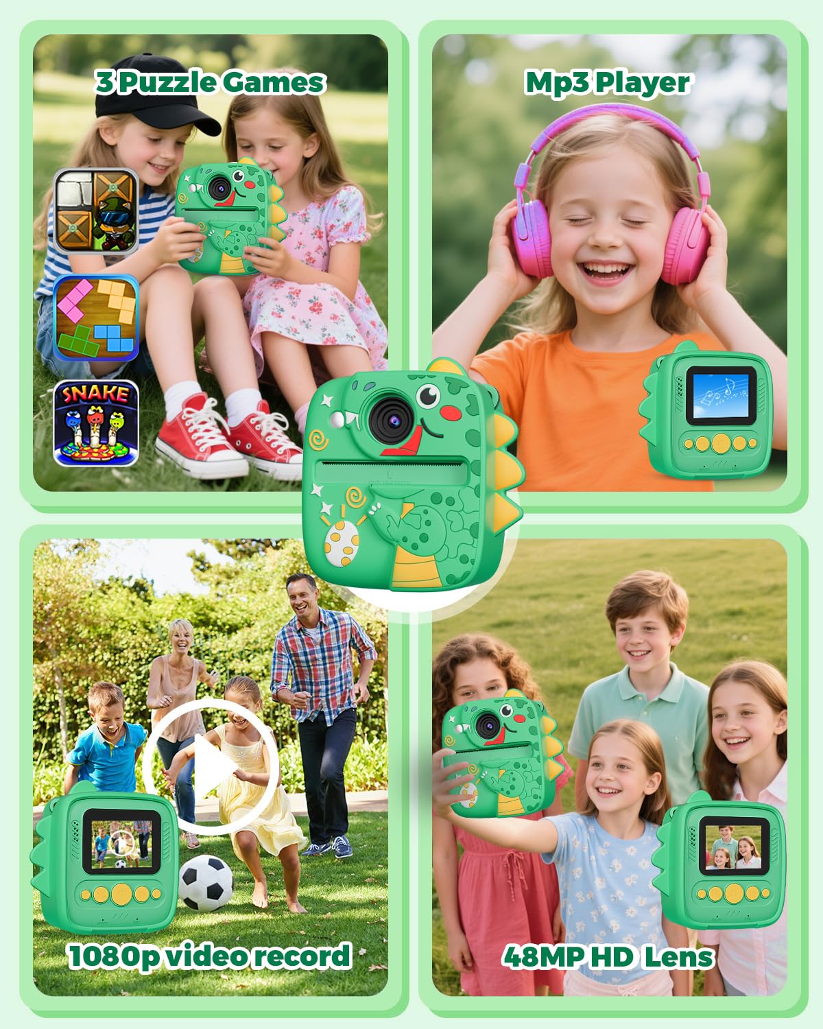 CHRERNA Macchina Fotografica Bambini Istantanea, Fotocamera Istantanea per Bambini con Carta da Stampa e Carta 32GB, Regalo per Bambini per Ragazze Ragazzi da 3-12