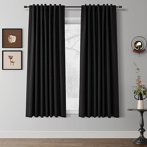 Miniatura 39 de Cortinas Blackout de 84 pulgadas de largo, juego de 2 paneles de lino natural para dormitorio, oscurecimiento de habitación, cortinas con