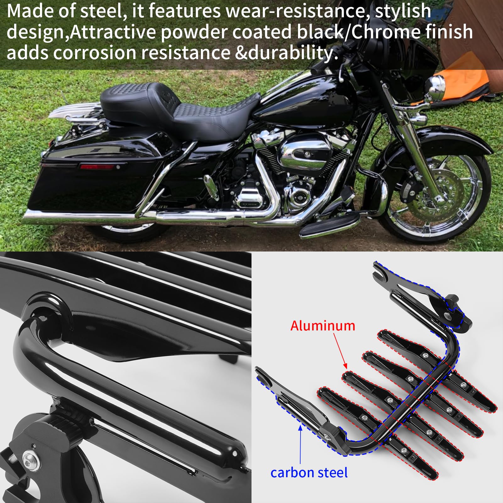 WOOGA Motorrad Gepäck Halter Hinten Gepäck Träger Rack Ladungen Halter Halterung Zubehör für Har&le&y Davidson Street Glide Road King Special Road Glide (Schwarz)