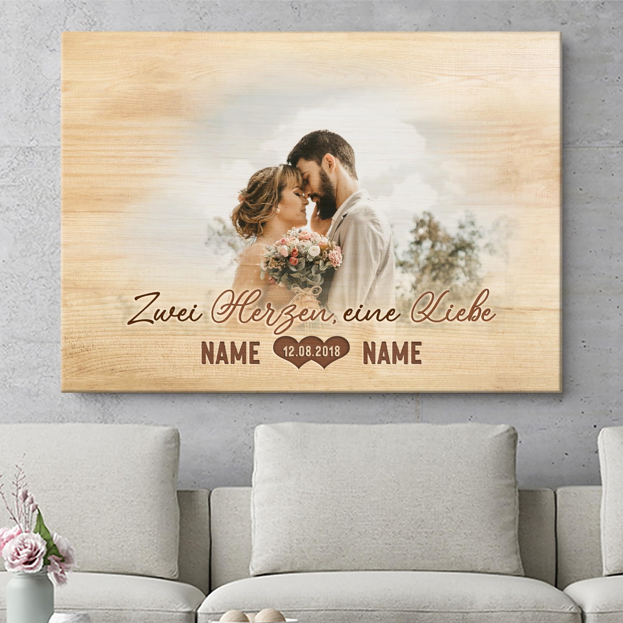Liebesleinwand Leinwandbild mit Foto personalisiert Herzensangelegenheit | Leinwand gestalten mit Namen und Datum Geschenk für Partner