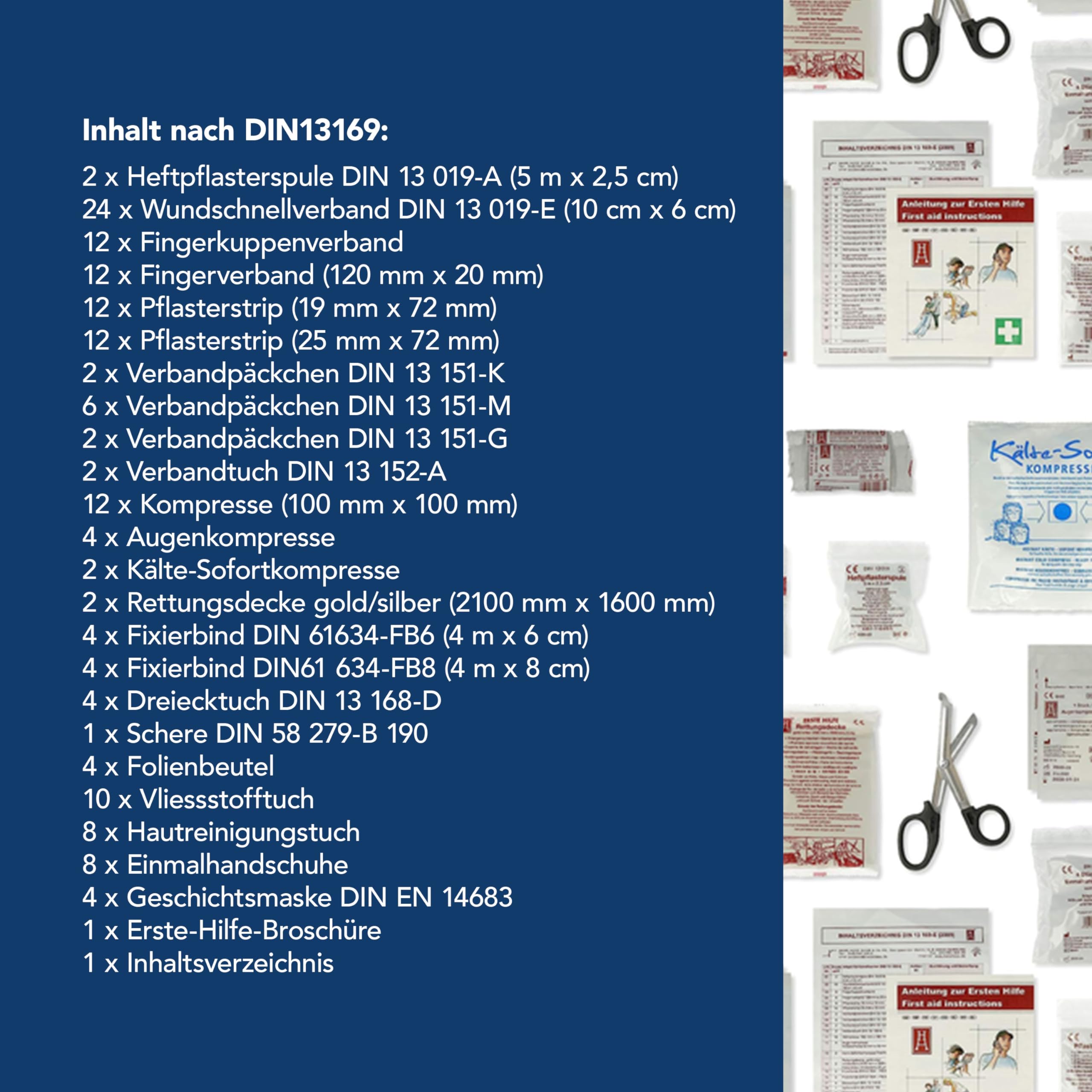 First Aid Only Nachfüllset DIN 13169 für Verbandskasten und Erste Hilfe Koffer | 127-teiliges Set gefüllt nach DIN 13169:2021 für Betriebe und Baustellen gemäß ASR | P-91200 00