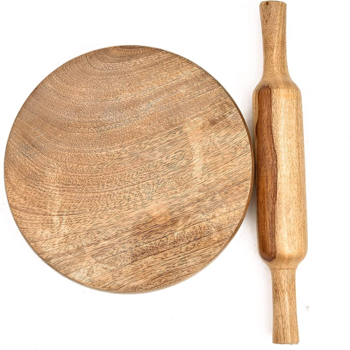 KC Wooden Chakla Belan Set (Chakla -10Inch Diameter & Belan-12 Inch) Roti Maker For Home & Kitchen (Brown) Large