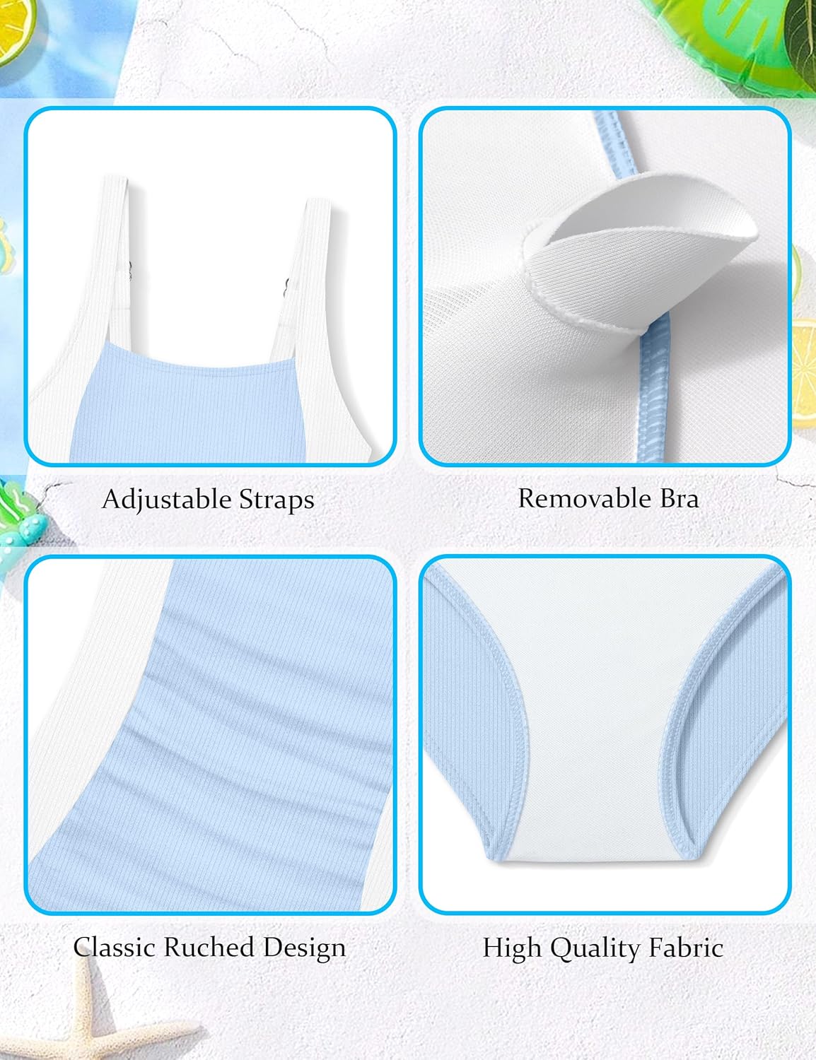 Girls Swimsuit One Piece Swimsuits Ribbed Bathing Suit for Girls Color Block Ruched Adjustable Strap Pad Swimwear - Image 6