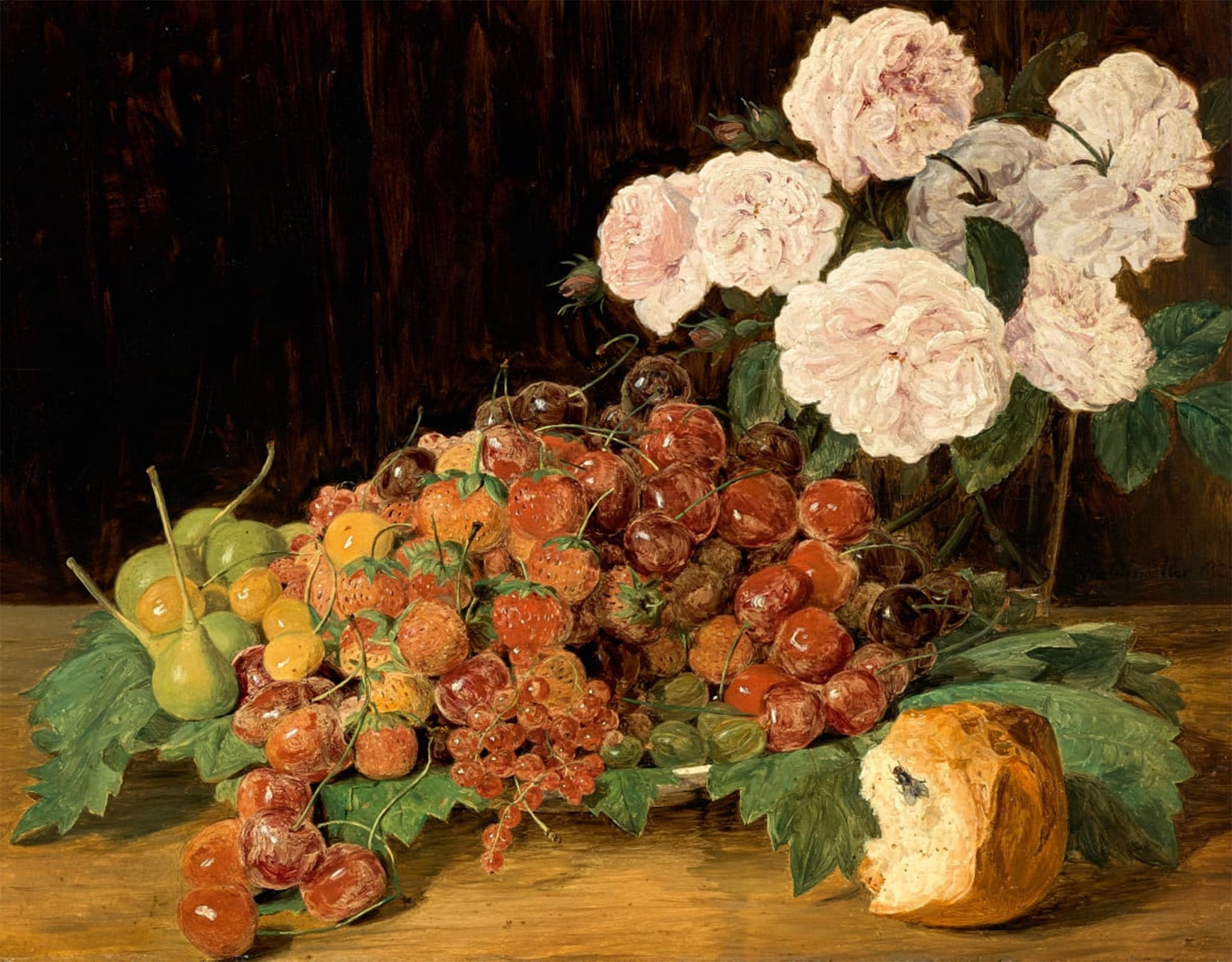 POSTERIIk Famous Print Pop Art Wall Art Graffiti Still Life with Roses Strawberries and Bread by Ferdinand Georg Waldmuller Art Prints for Home Decor 60x90cm