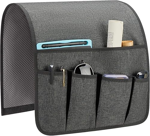 Miniatura 66 de Organizador de reposabrazos para sofá, soporte de control remoto para sofá reclinable, organizador de silla con 5 bolsillos para revista, tableta
