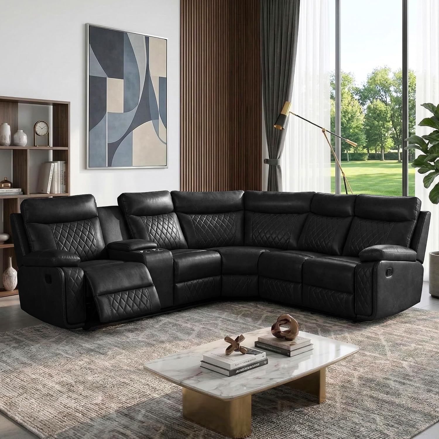 Amazon.com: Yoglad Sectional Recliner Sofa Set, L Shape PU Leather ...