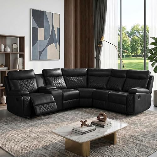 Yoglad Sectional Recliner Sofa Set, L Shape PU Leather Furniture for ...