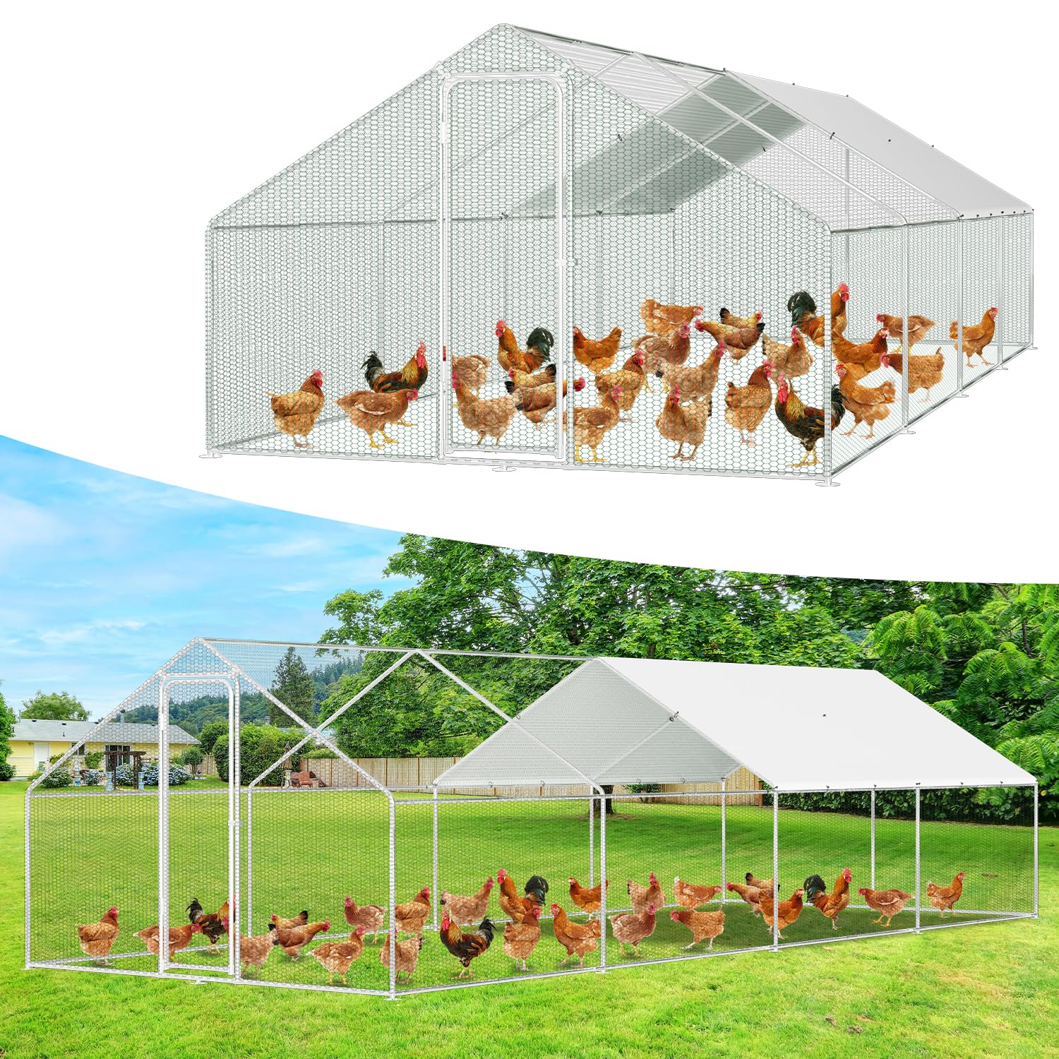 Herrselsam - Jaula para gallinas, jaulas para animales pequeños, XXL gallinero con cercado al aire libre con cerradura de seguridad y lona impermeable de PE, ideal para gallinas y otros animales