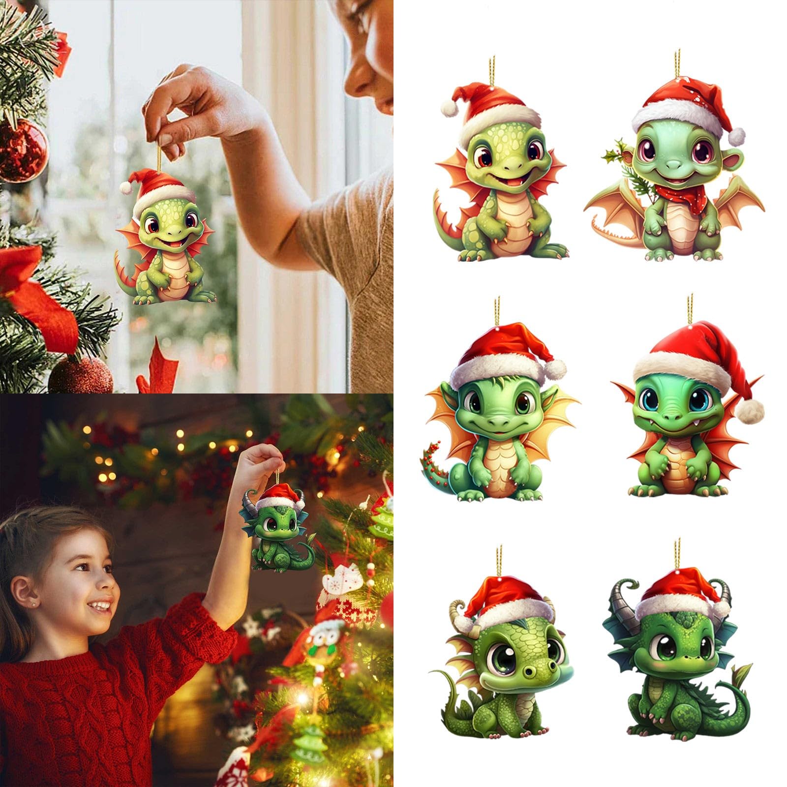 6 Drachen Weihnachtsanhänger - Lustiger Christbaumschmuck