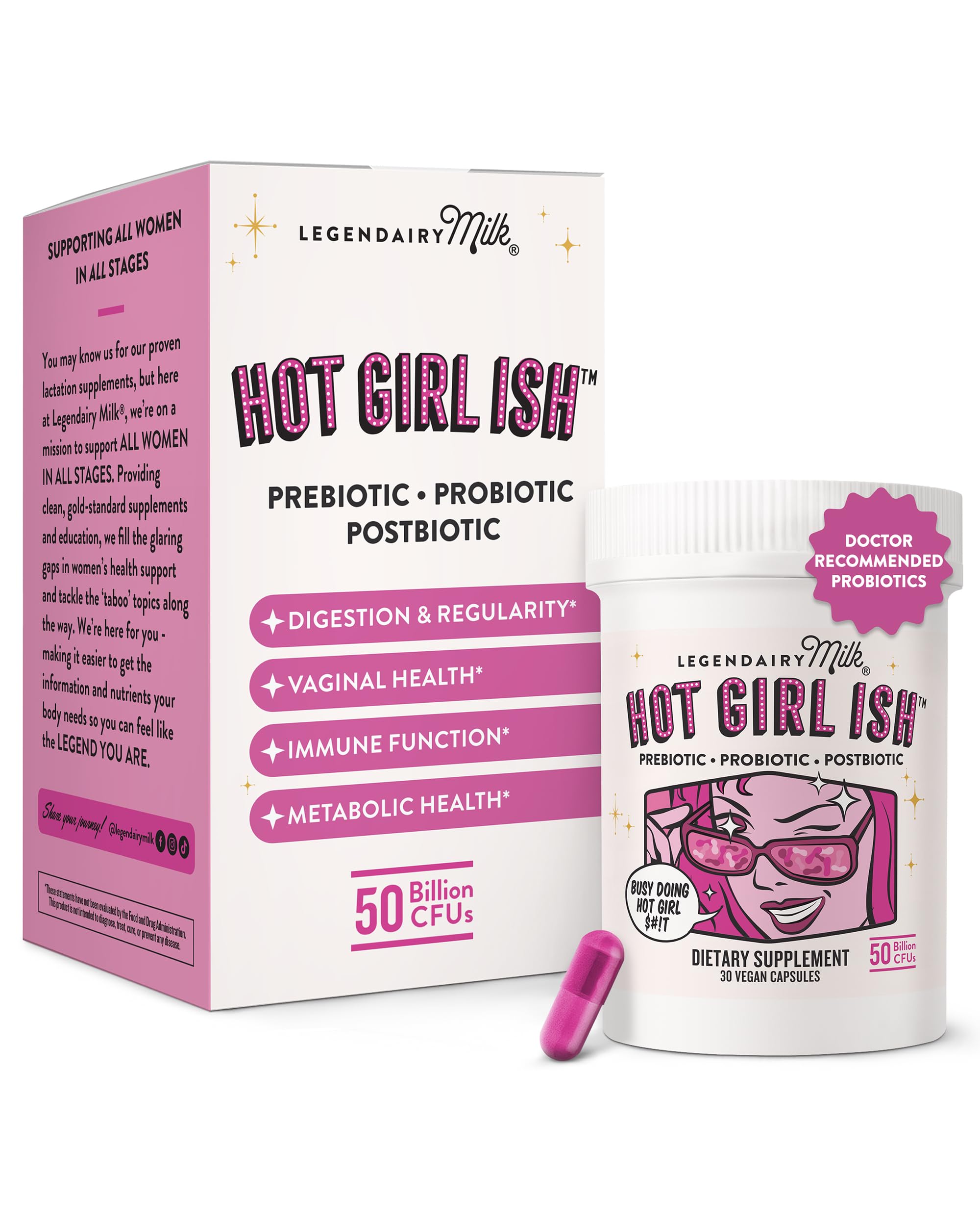 Hot Girl Ish™ - Daily Probiotics for Women with 50 Billion CFU - Women's Probiotic Supplement with 20 Probiotic Strains, Prebiotics & Postbiotic for Digestive, Gut & Immune Health