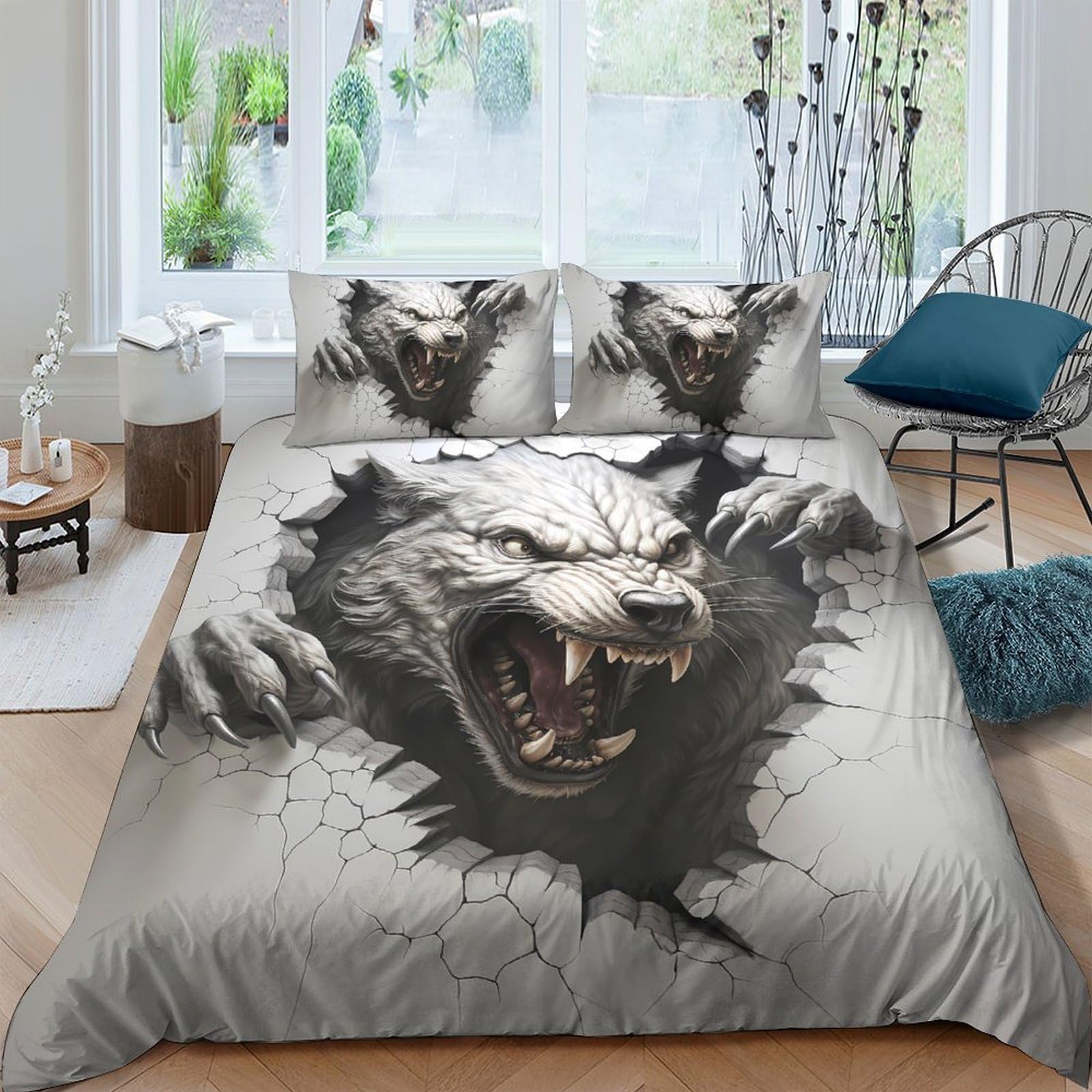 Ctjqhvkz Style-1 3D Printed Wolf Shadow Fitted Sheet Microfiber Soft Breathable Animal Claw Mattress Cover For Bedroom Dorm Decor Single（135X200cm）