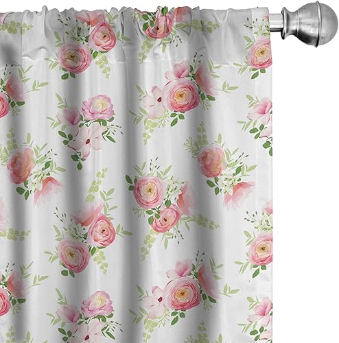 Miniatura 44 de Lunarable Cortinas de ventana mostaza, líneas curvas simétricas, rayas onduladas, damasco, diseño hippie retro, pastel, decoración ligera, juego de