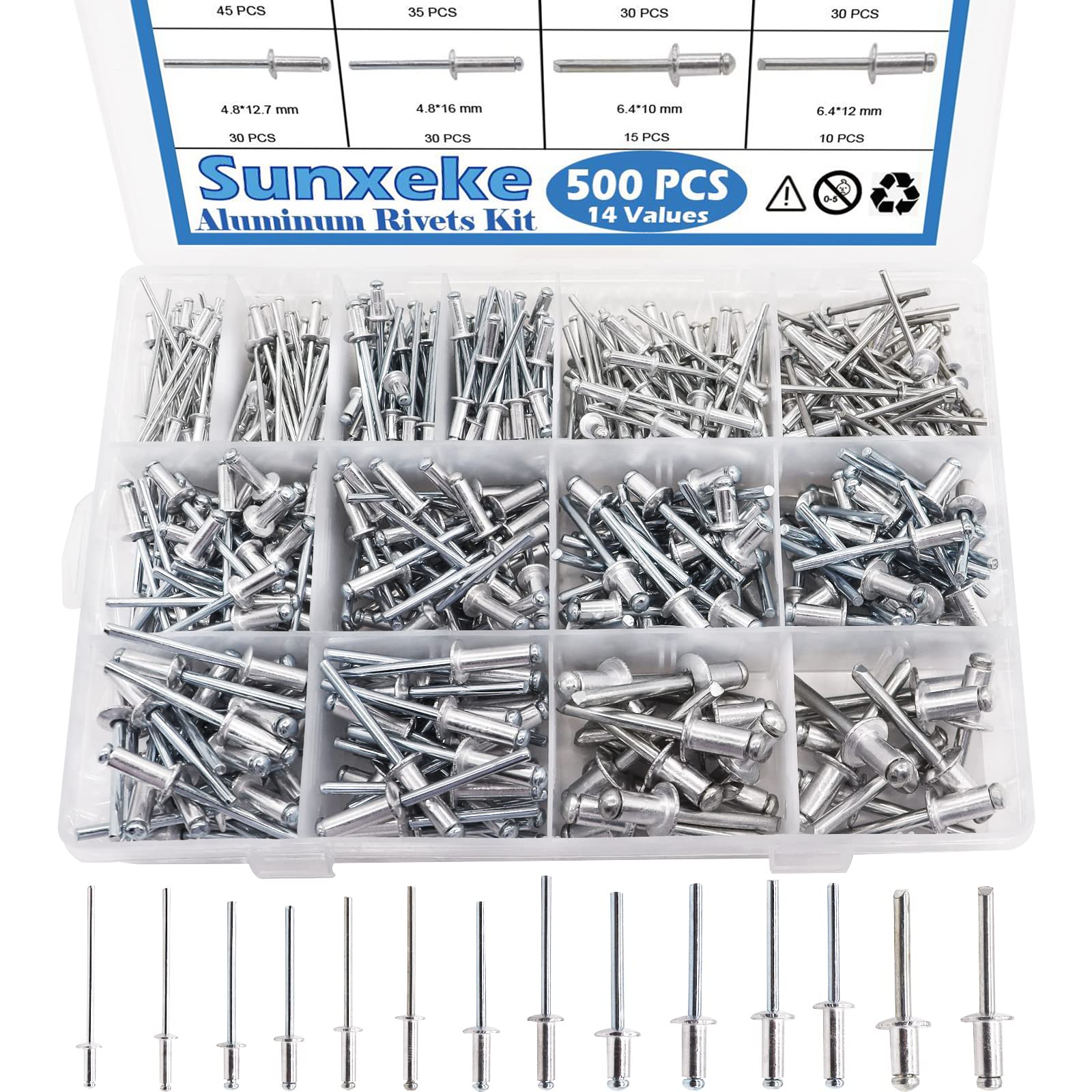 Buy Sunxeke 500pcs Pop Rivets 14 Values Aluminum Rivets Pop Rivets