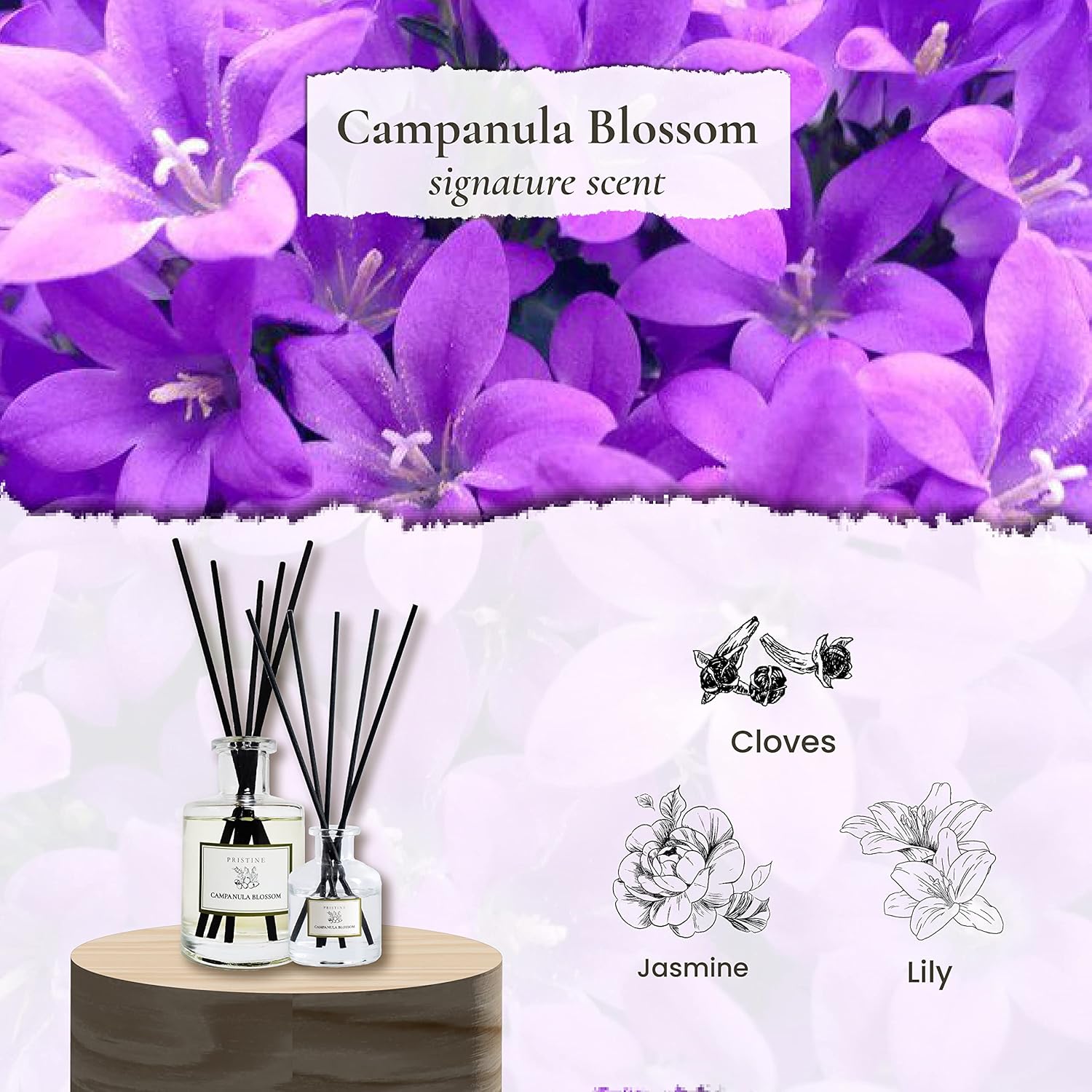 PRISTINE Campanula Blossom/Inspired by Hotel Duke Reed Diffuser for Home | Fresh Blend of Bluebell, Hyacinth, Cloves Reed Diffuser Set, Oil & Reed Diffuser Stick | Home & Office Decor | Fragrance Gift - Image 4