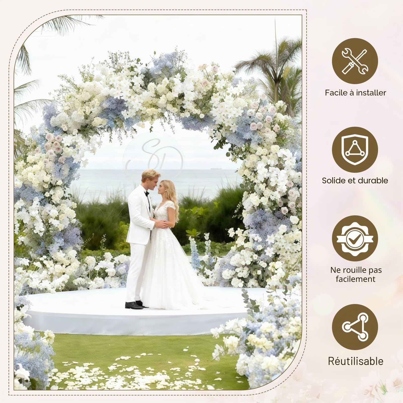 Arche de Mariage 2.2 m x 2.8 m avec Support arrière - Cadre de Fond en métal pour Mariage, Anniversaire, fête, Remise de diplôme, Anniversaire - Kit de décoration de Studio