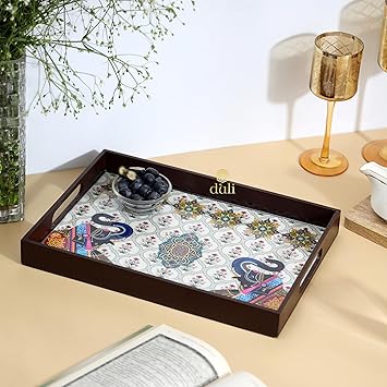 DULI Enamel Coated Multipurpose Tray in MDF | Serving Tray for Home & Dining Table | Multipurpose Tray | Water & Heat Resistant Durable (DECOTray-2 Elephant(14x10))