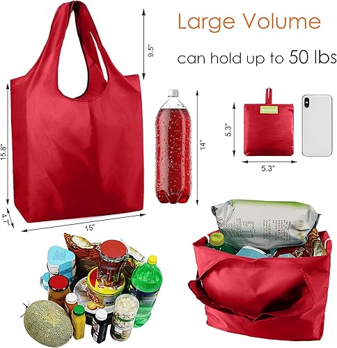 Vista 219 de BeeGreen Bolsas para comestibles, lavables a máquina, paquete de 12 bolsas extragrandes reutilizables, resistentes, plegables con banda Moss Marrs