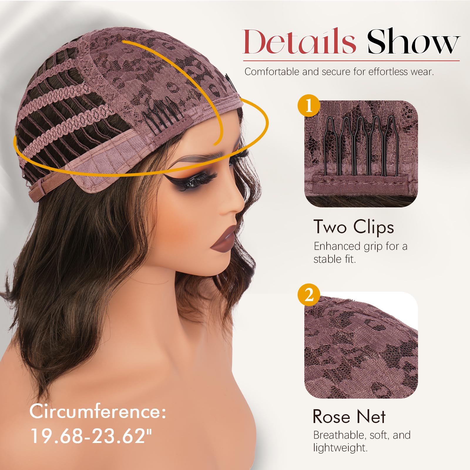 Sofeiyan Kurze Gewellte Bob Perücke mit Pony Damen 30 cm Braun mit Highlights Synthetische Perücke für Frauen Natürliche Lockige Perücke für Cosplay Alltag Party Halloween