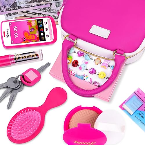 Miniatura 3 de GJZZ Bolso para niñas pequeñas con accesorios y juguetes de maquillaje para niñas de 3, 4, 5, 6, 7 años, 24 anillos de joyas en caja, mi primer