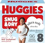 Huggies Size 8 Diapers, Snug & Dry Baby Diapers, Size 8 (45+ lbs), 96 Count (2 Packs of 48), Packaging May Vary