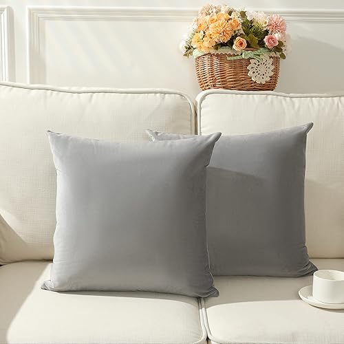Miniatura 1 de Stellhome Juego de 2 fundas de almohada cuadradas de terciopelo grandes decorativas para cama, sofá y banco, 24 x 24 pulgadas, gris