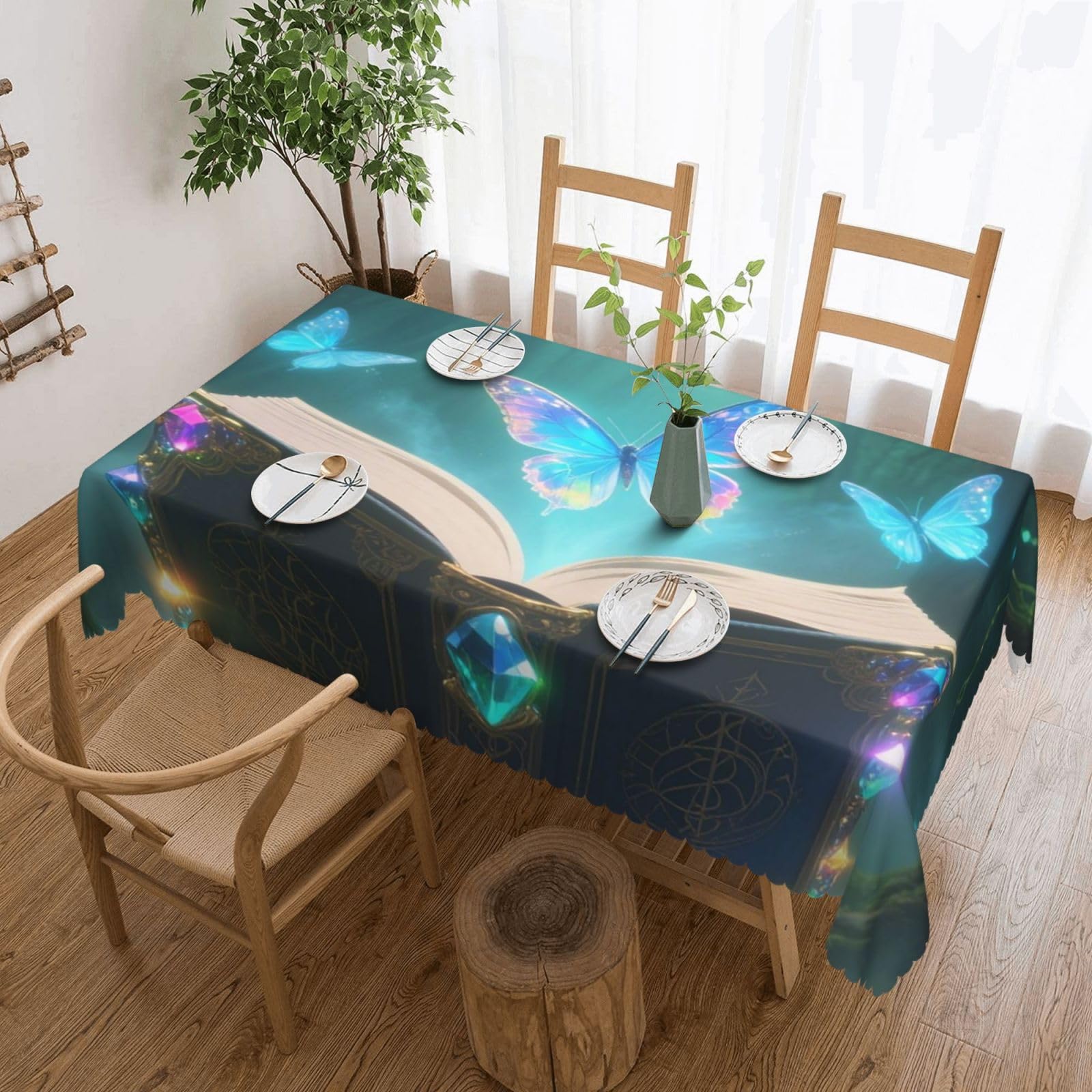 Nappe de table pour jardin et pique-niques motif papillon paillettes