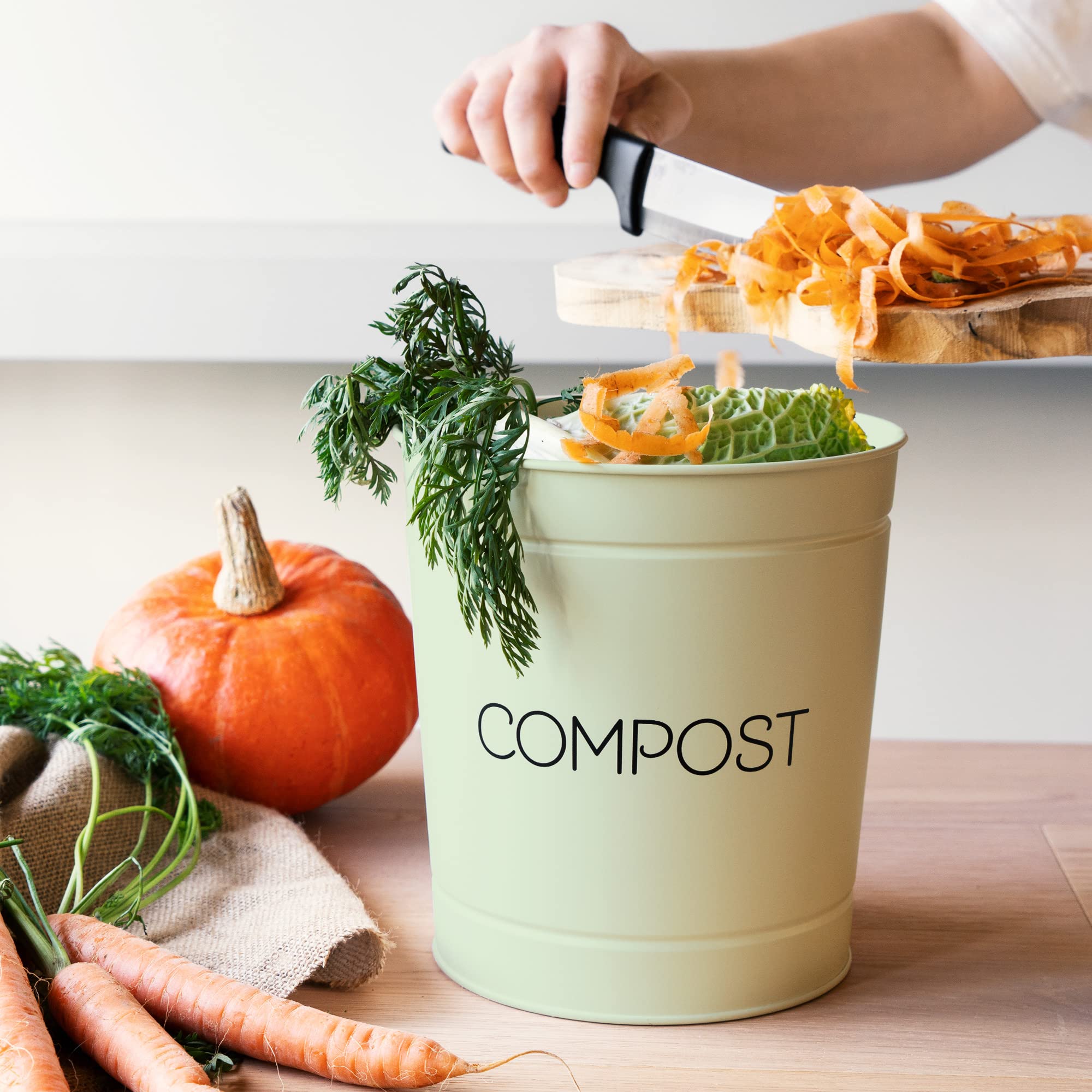 Navaris Compostiera Riciclaggio Rifiuti Organici 3L - Secchio Contenitore Umido e Scarti Alimentari - Coperchio Manico 3X Filtri Carbone Blocca-Odori
