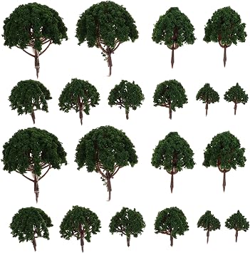 SEWACC 20 Pcs Model Scenery Landscape Trees 3.14X1.96X1.96In Miniature Plastic Trees for Diorama Model Train Layout Scenery Decoration with Dark Green Foliage