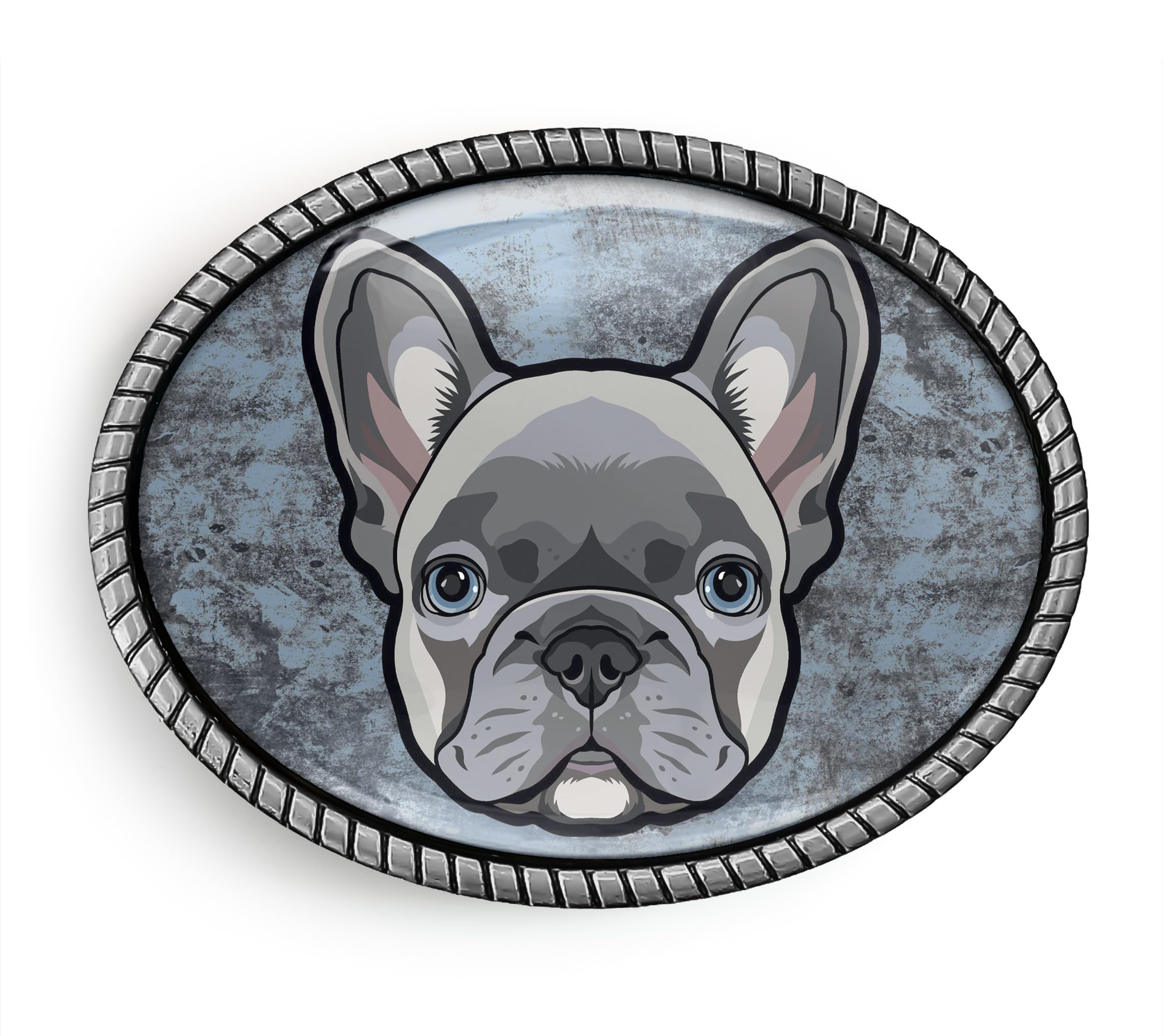 Frenchie Belt Buckle - French Bulldog Boy Puppy Handmade Artisan Buckle (Antique Silver)