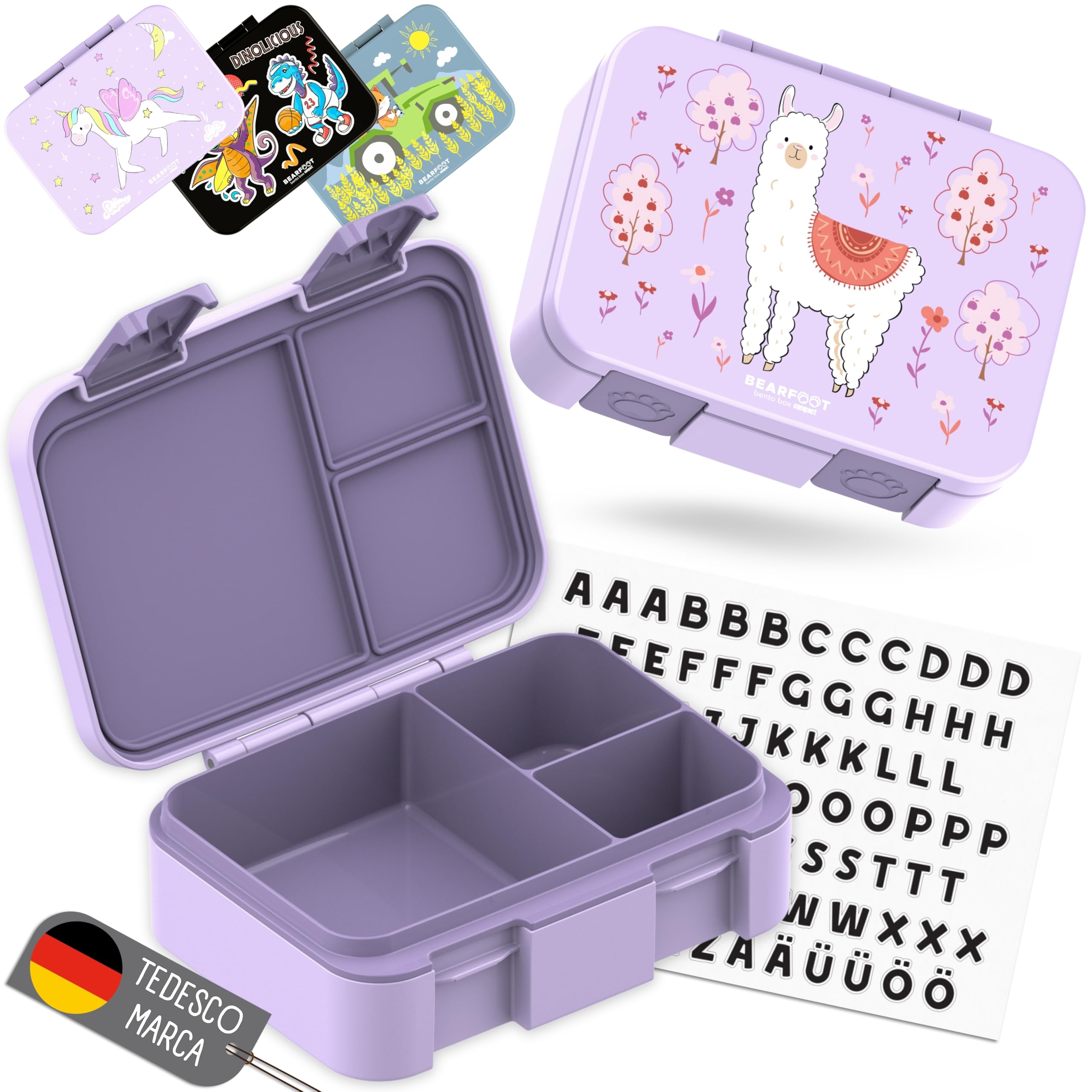 BEARFOOT – Porta Pranzo Bambini Compatta, Lunch Box Bento Box Senza BPA, Portamerenda Scuola con Scomparti, Leggera e Ermetica per Bambini e Bambine (Lama Viola, 650 ml)