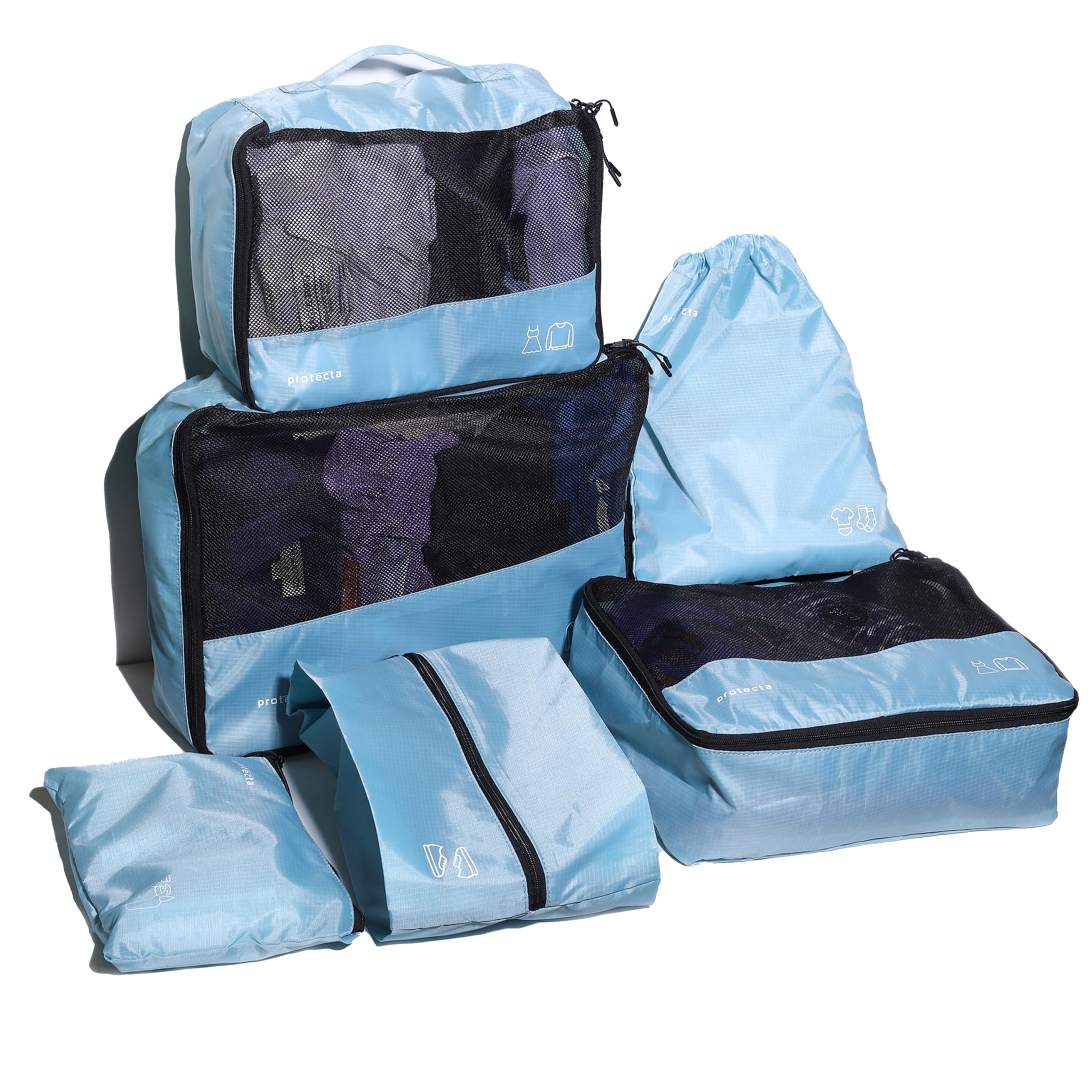 Protecta Pack of 6 Waterproof Packing Cubes for Travel Organizer Bag Set for Clothes, Luggage Organiser, Suitcase Organizer, Lightweight Compression Packing Cubes with Durable Zippers-image-44