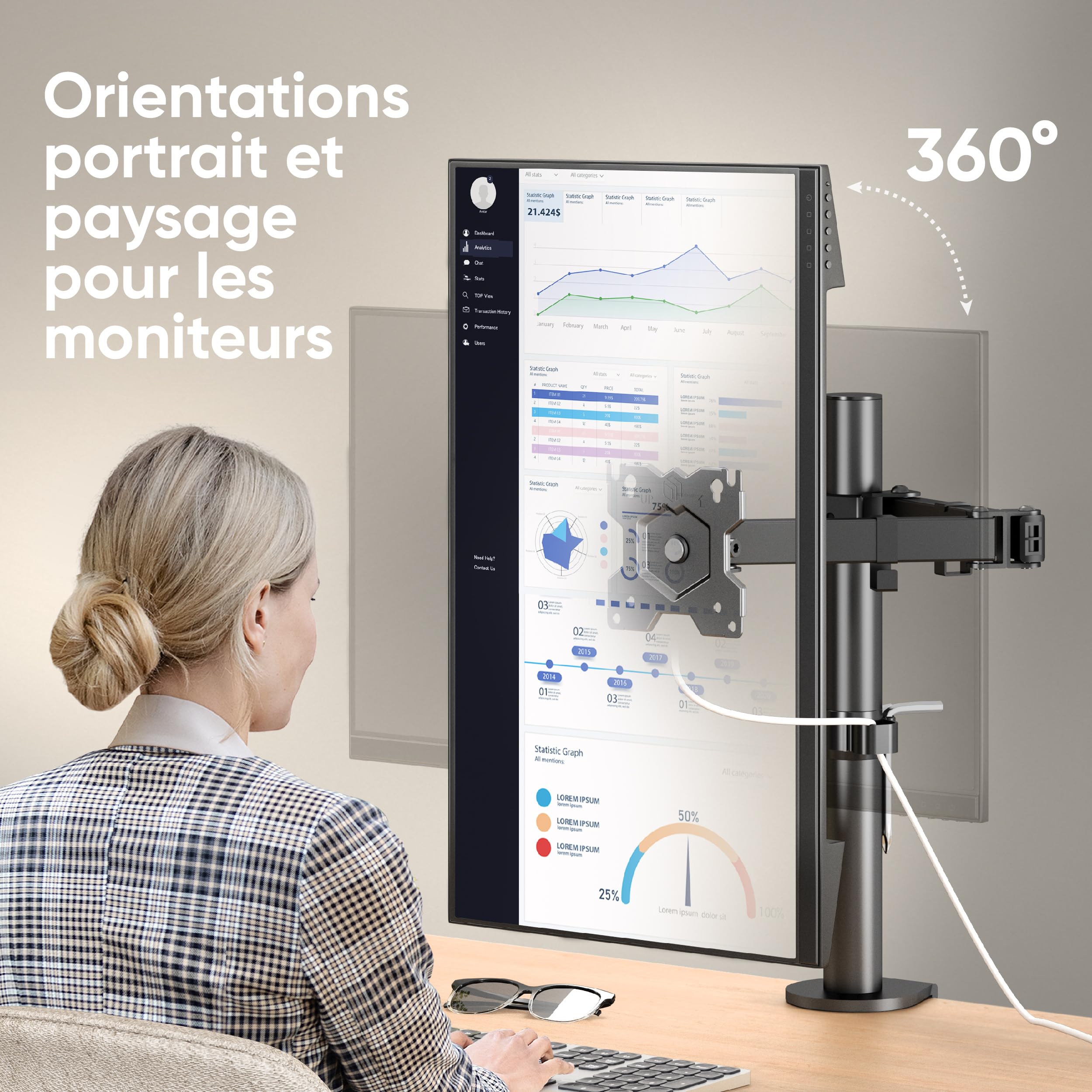 ONKRON Bras Moniteur de 13 à 34 Pouces - Support pour Moniteur de Bureau avec Poids jusqu'à 8 kg - Support écran PC de Bureau Max VESA 100 x 100 / Support écran PC Bureau inclinable D121E-B Noir