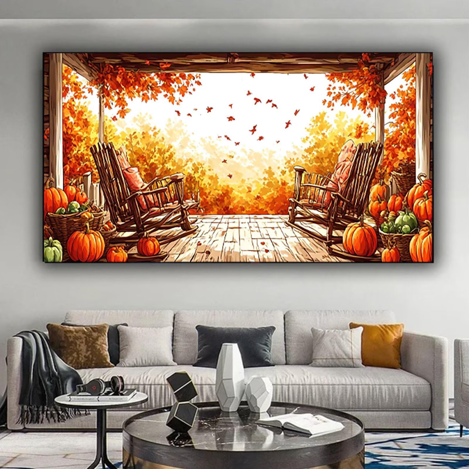 Malen nach Zahlen Kinder Landschaft, Malen Nach Zahlen Erwachsene, Geschenke für Mädchen Junge Bastelset, Malen nach Zahlen Herbst | Malen nach Zahlen Ohne Rahmen, (60x120cm) Bastelset Erwachsene A-5