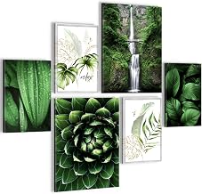 Wall Picture Set - Ready to Hang - No Extra Frame Required - Green Leaves Waterfall, Modern Pictures for the Living Room and Bedroom, Plant Nature - Green N004063a