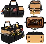Sac à outils,16-Inch Sacs à outils pour hommes,27 Boîte à outils de poche Rangement Organisateur,Wide Mouth Toolbag Outils étui de transport pour papa, mécanicien, électricien, noir+brun,Bag seulement