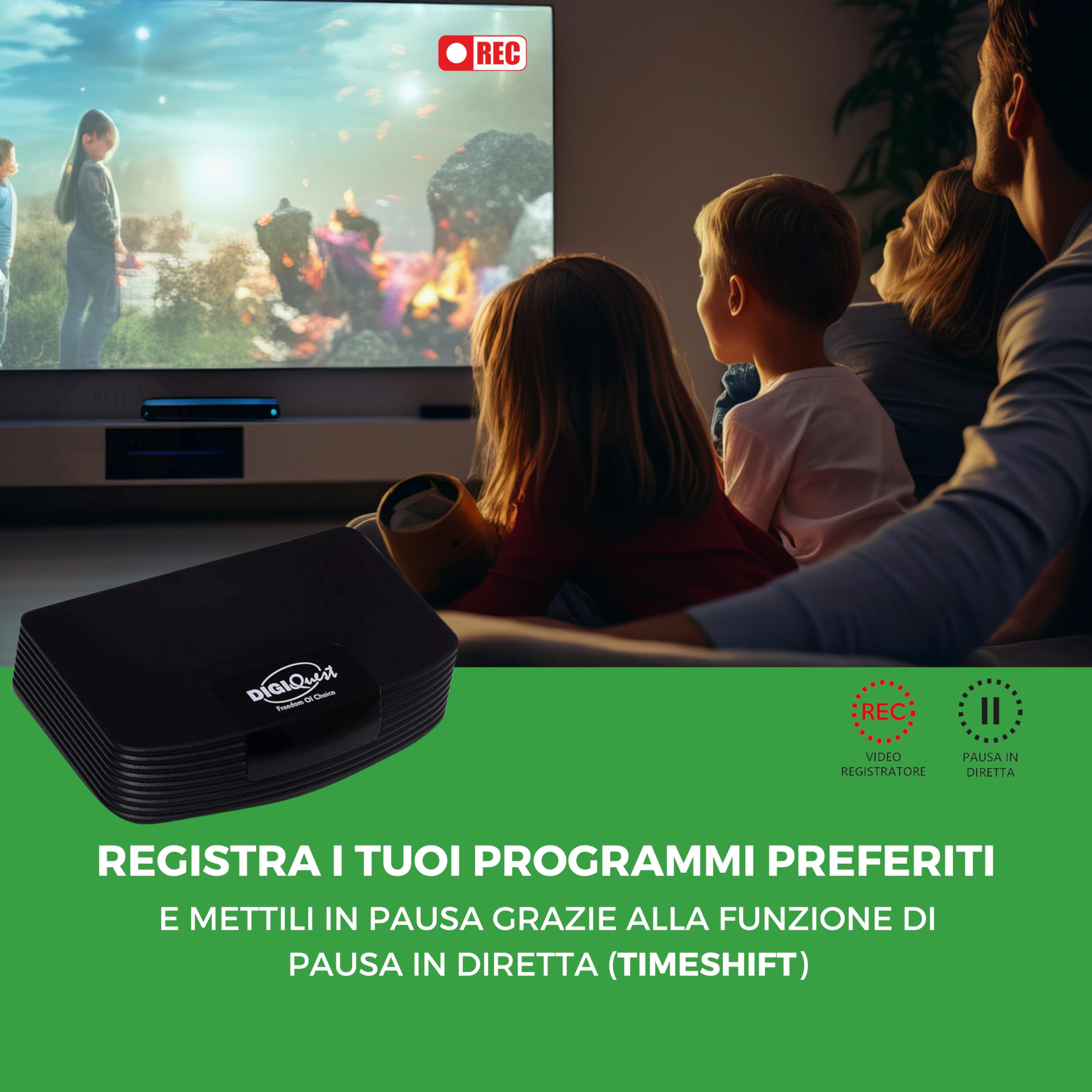 Digiquest DGQ990 HD Plus - Decoder Digitale Terrestre DVB-T2 Full HD REC con display e doppio telecomando di cui uno con tasti grandi 2 in 1 | Funzione di registrazione | Facile da utilizzare