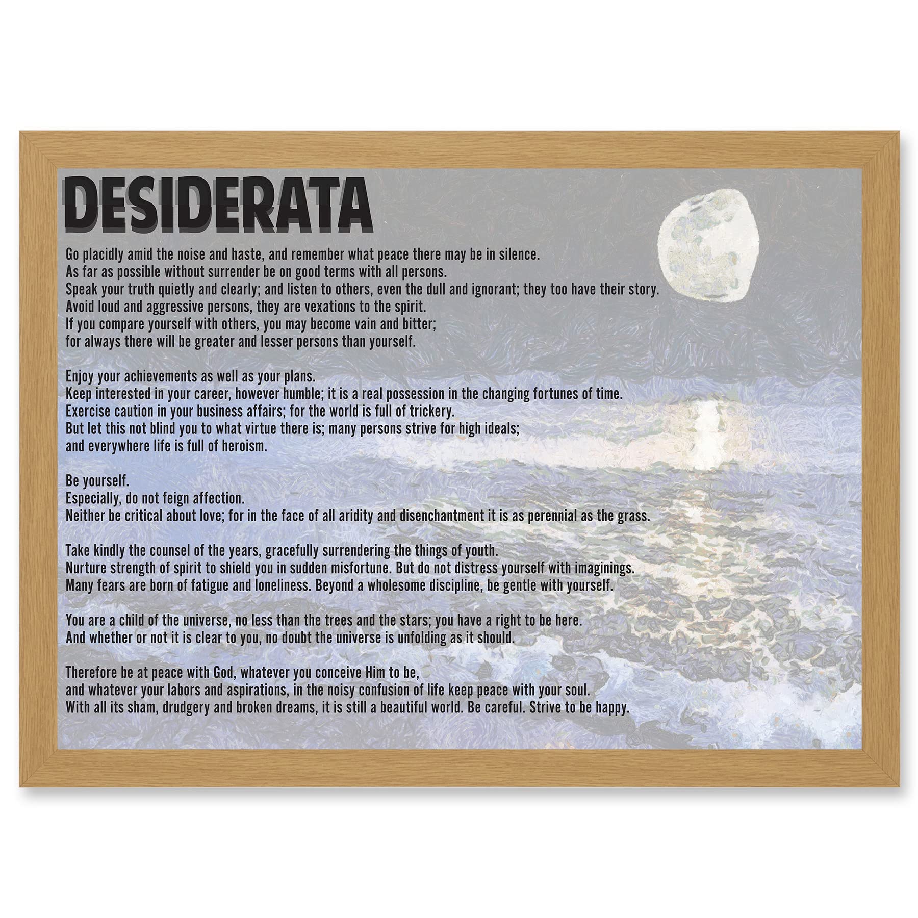 Artery8 Desiderata Ehrmann Go Placidly Amid Noise Haste Quote Typography A4 Artwork Framed Wall Art Print