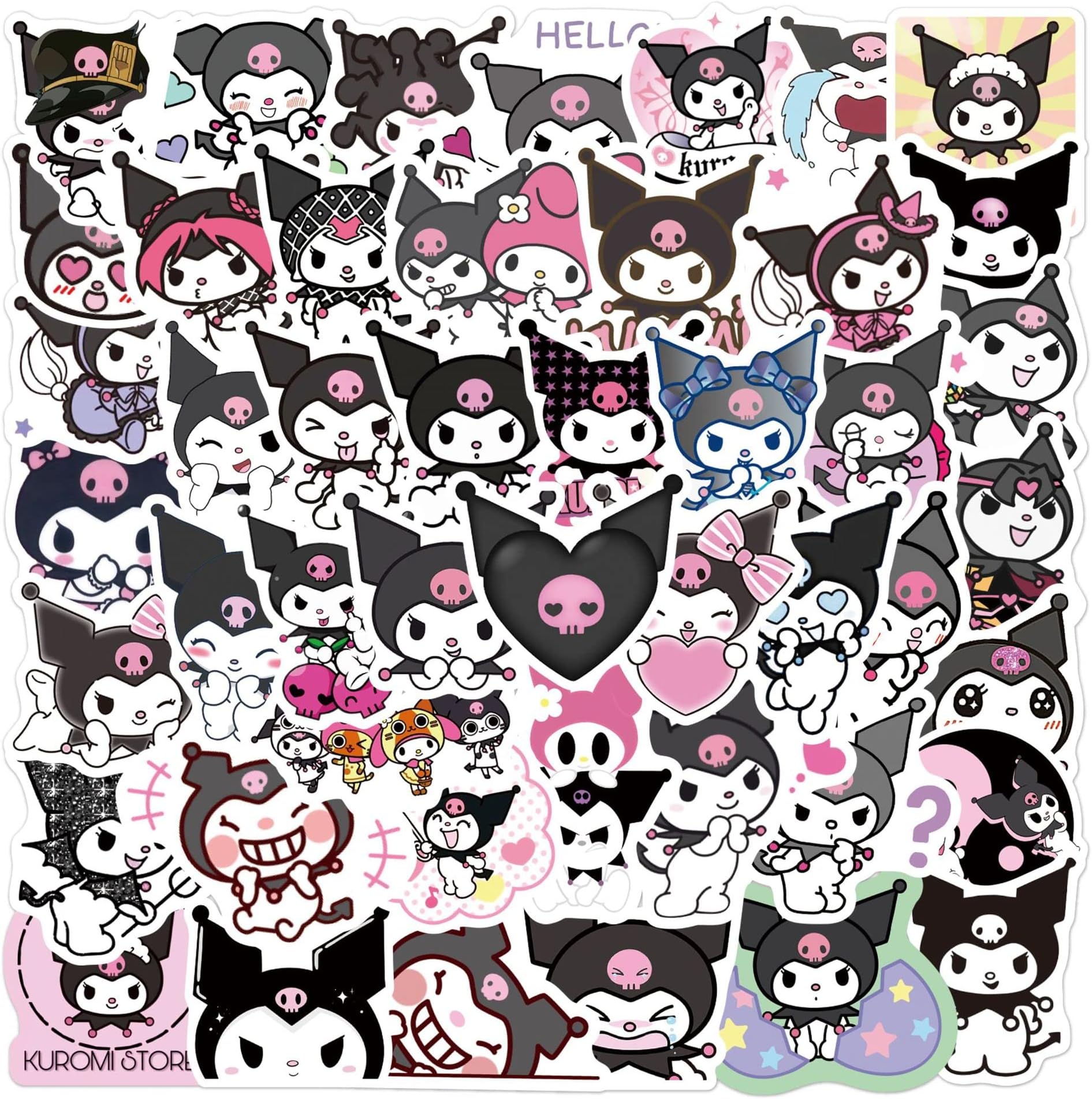 50pcs Kuromi Stickers for Water Bottle, Waterproof Vinyl Decal for Adult Teen Kids Laptop Skateboard Phone Travel Case Bike Guitar Computer Helmet (Kurom)