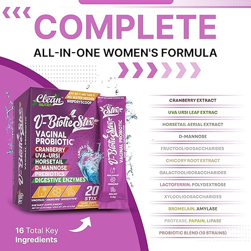 Miniatura 2 de V-Biotic Stix con Arándano, Uva-Ursi, Cola de Caballo, D-Manosa, Inulina, Lactoferrina de Clean Nutra (1)