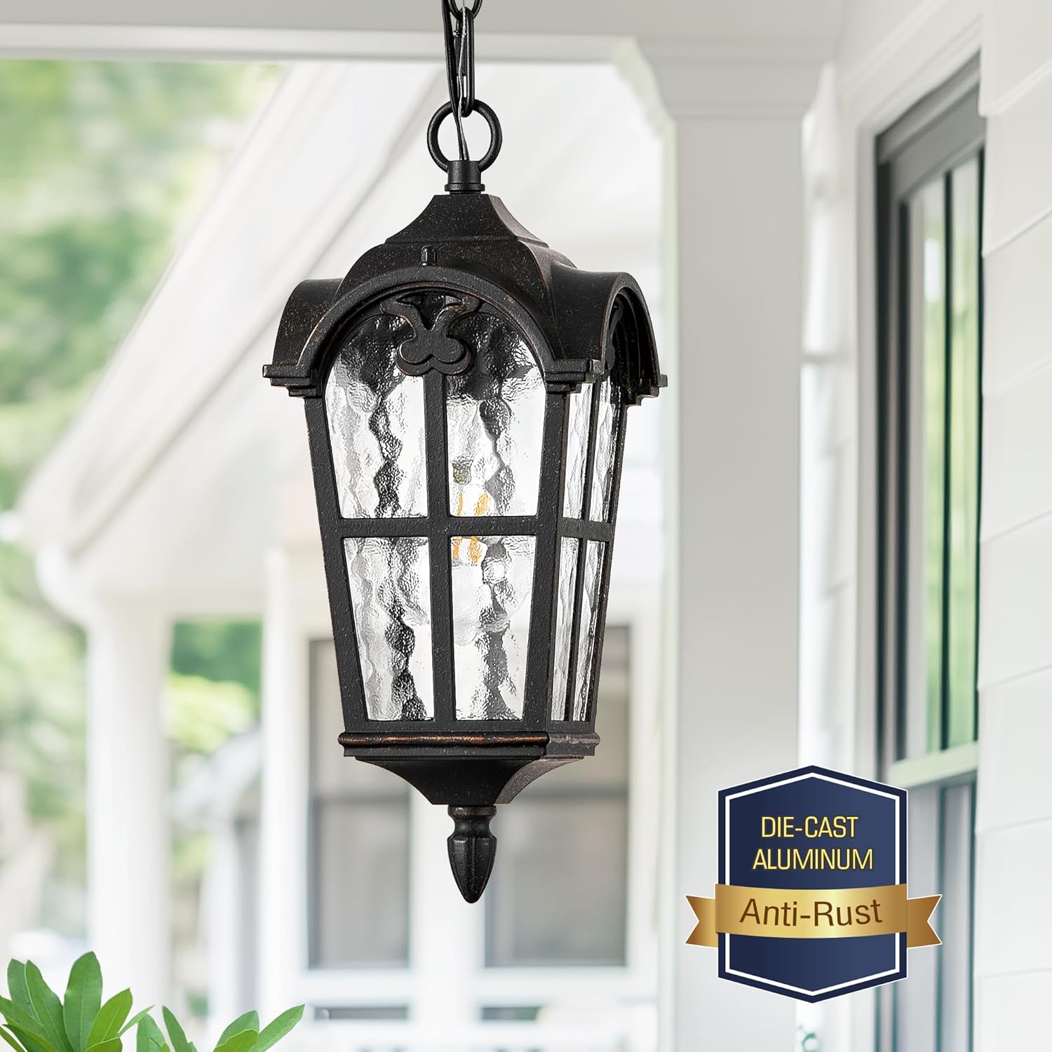VIANIS Vintage ORB Pendant Light Fixtures with Gold Trim & Outdoor Motion Sensor Light 1-Pack