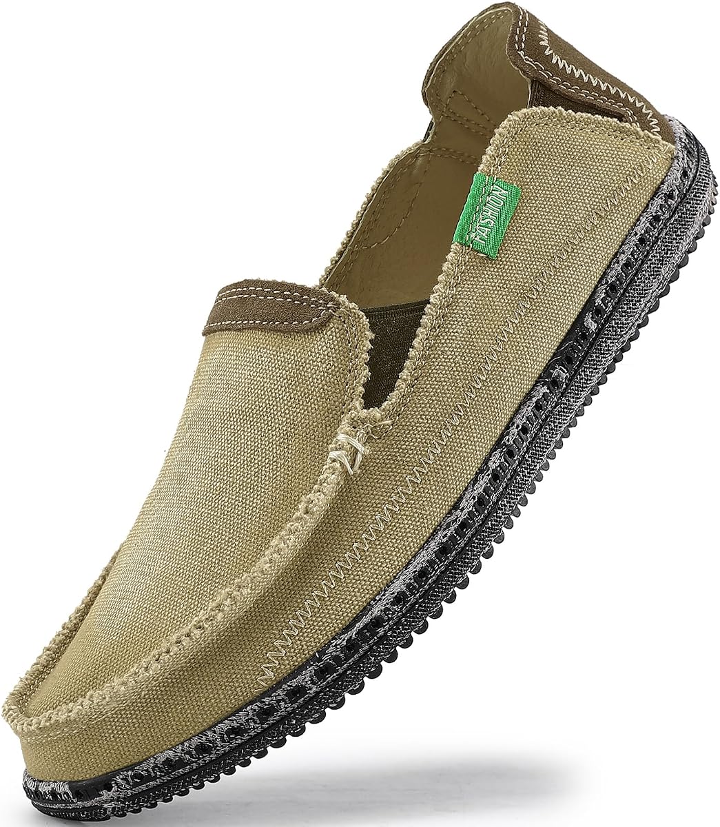 Mens Slip on Deck Shoes Casual Canvas Loafers Beach Boat Shoes Zero Drop Vintage Flat