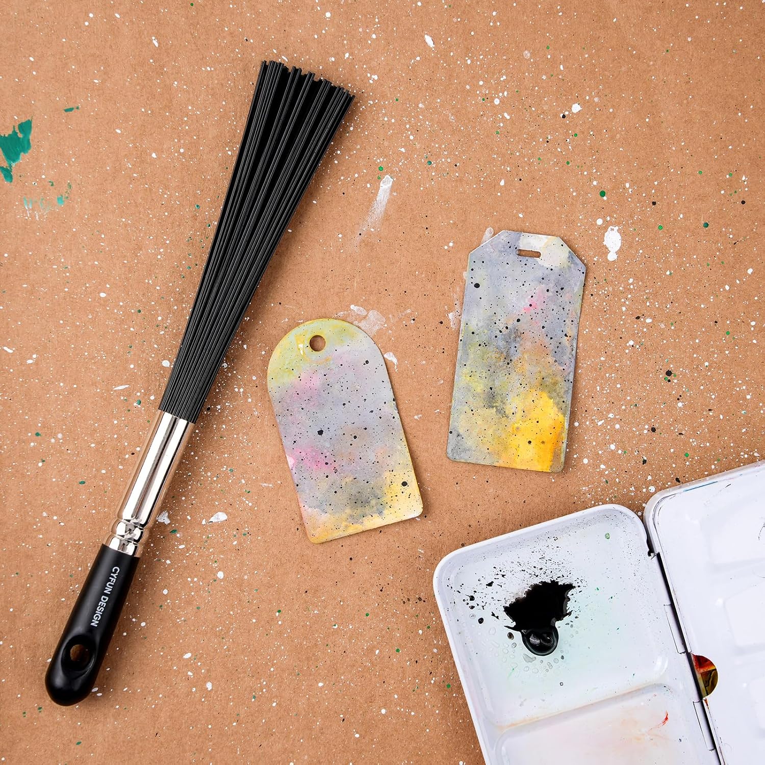 Round Splatter Brush, Ink Splatter Brush, Abstract Art Brush for Adding Speckles Splatters Spots, for Use with Ink, Thinned Acrylics, or Other Fluid Mediums, Card Making DIY Project Scrapbooking Tool