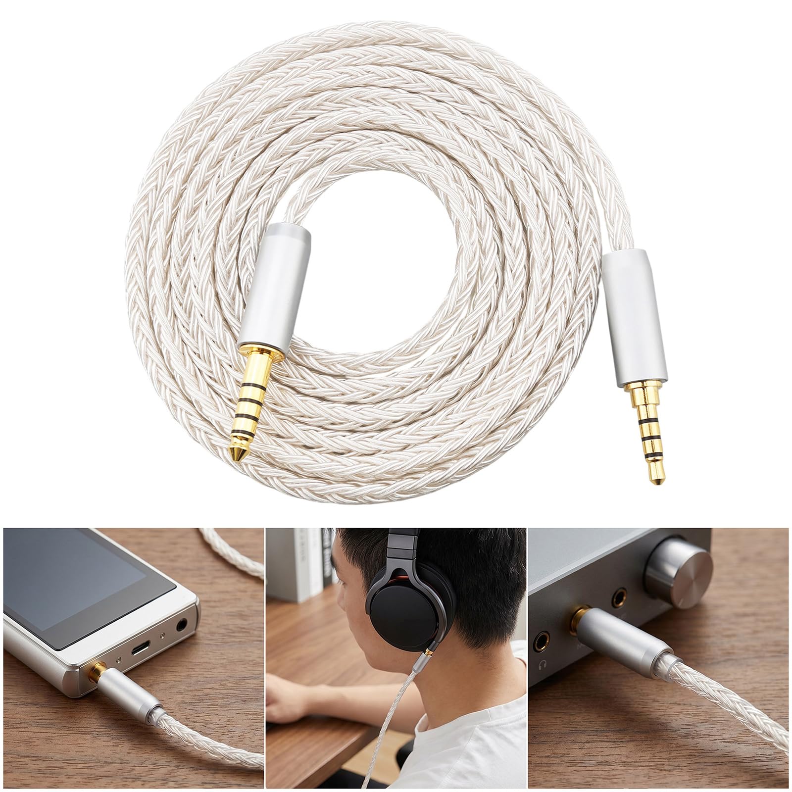 Cable de auriculares equilibrado de cobre chapado en plata de 4,4 mm para auriculares MDR 1A MDR-1A1000 XM3 XM4 XM5 de 16 núcleos